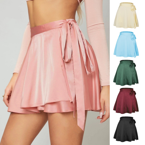 High Waist Satin Chiffon Wrap Skirt