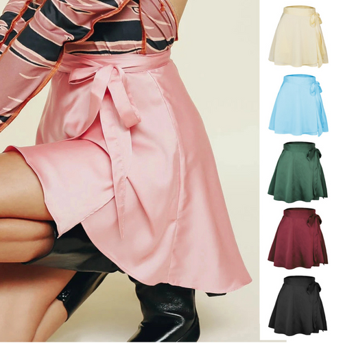 High Waist Satin Chiffon Wrap Skirt